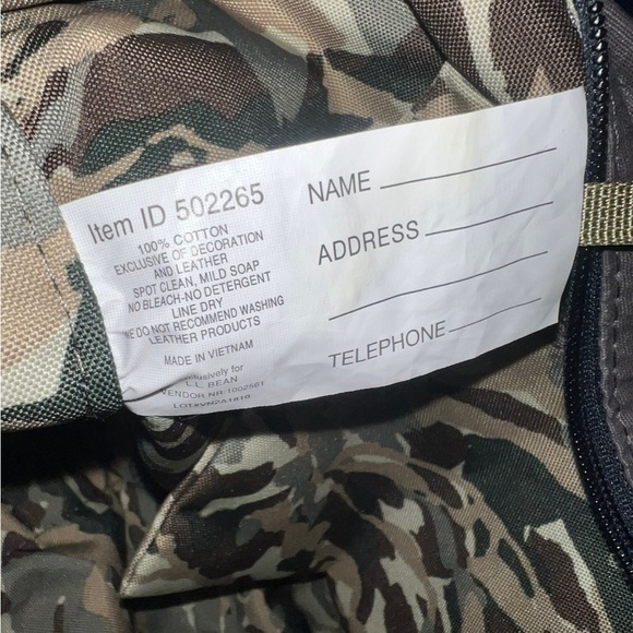 LL BEAN Boat Tote Bag Waxed Canvas VINTAGE Script Logo ZIP Top Gray / Green Camo - Picture 7 of 11